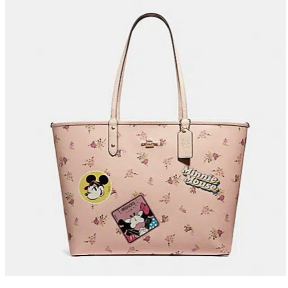 Coach X Disney Reversible Minnie Mouse Pink Patches City Zip Tote Bag Purse - Picture 15 of 16